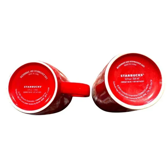 Starbucks Red Siren Logo Mug Set Tall Latte Pair Ceramic Glossy Coffee Cup - Picture 6 of 6